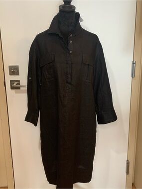 Tommy Bahama NWT Black Linen Two Palms
Patch Pocket 3/4 Sleeve Shift Dress MED.